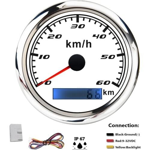 Boat Speedometer Gauge 30km/h 60km/h 120km/h 200km/h Odometer Gauge Without GPS Antenna With Red Backlight