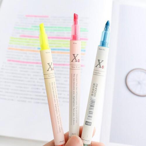 3 pcs/set Multi 6 Colors Double Highlighter Color Markers Pen Office School Supplies Pens Pencils Writing Markers Highlighters
