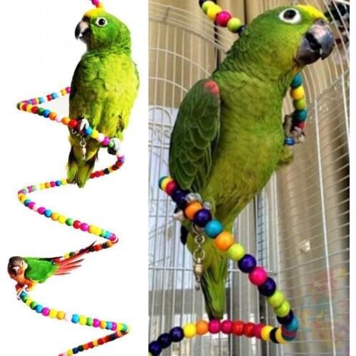 Multicolor Wooden Ladder Swing Exercise Rainbow Parrot Parakeet Ladder Hamster Toy Beads Parrot Birds Toys Cage Decoration