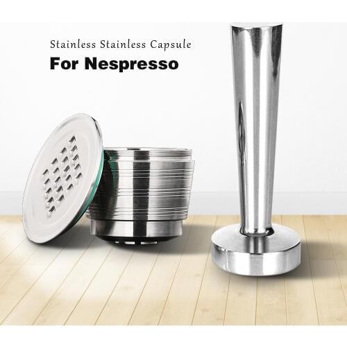 Stainless Metal Reusable For Nespresso Capsule with Press Coffee Grinds Stainless Tamper Espresso Maker Basket