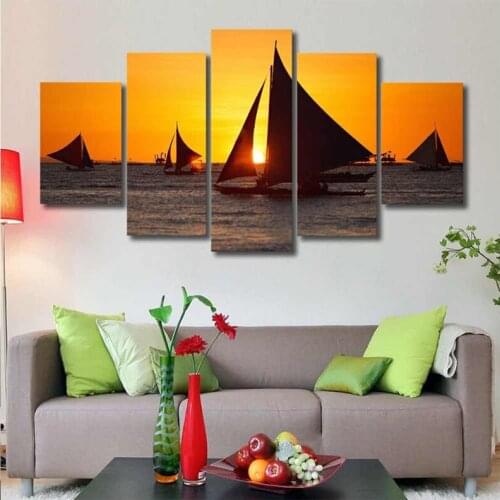 5Pcs Diy Diamond Painting Cross Stitch Landscape Sea Sunset Sailboat Diamond Embroidery Full Drill Mosaic RhinestonesZP-4356