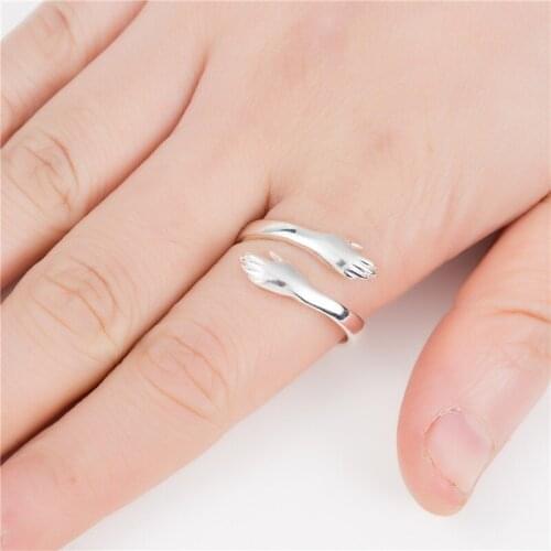 2021 New Women Girls Hand Rizeable Size Ring Creative Love Hug Silver Color Ring Fashion Lady Open Ring Jewelry Gifts for Lovers