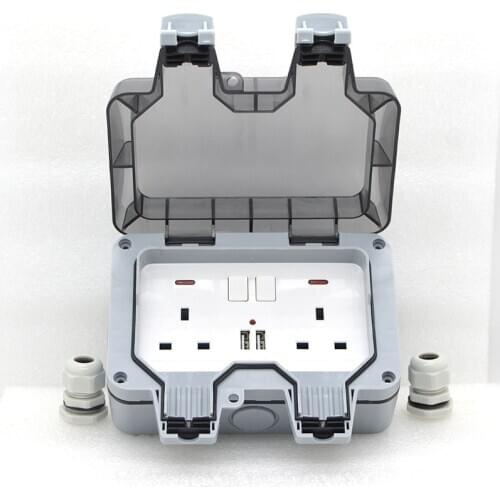 New Outdoor Waterproof USB Socket Two position Wall Plug UK,EU, FR ,US,Standard Style 250V 16A Power Supply Jack Special