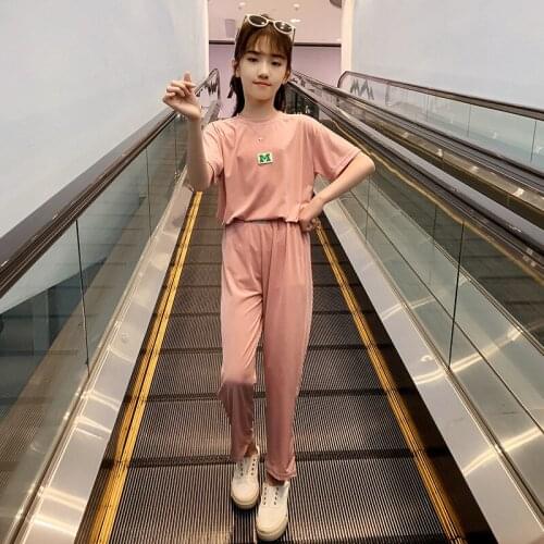 Girls Clothes 2021 Summer Short Sleeve Shirts + Long Pants Baby Kids Sport Children Clothing Set Tracksuit Teen 4 6 8 10 12 Year