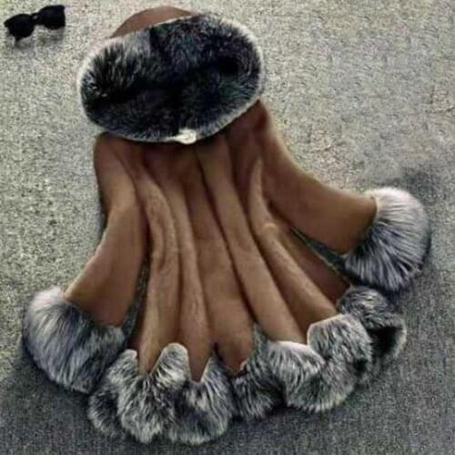 Women Coat 2021 Faux Fur Overcoat Hooded Mid-Length Women Patchwork Long Sleeve Thickened Warm Coat Jacket Streetwear