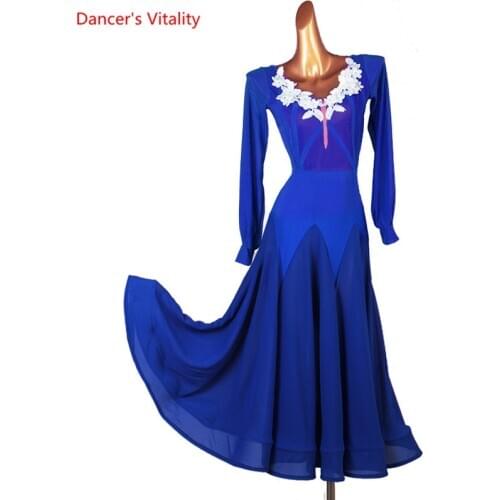 Ballroom Dance Dress V-neck Long Sleeve Big Swing Skirt Exercise Clothes Profession Custom Adult Child Performance Clothing