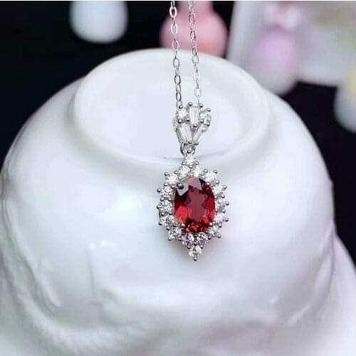 White Gold Plating Silver Pendant 6mm*8mm Natural Garnet Pendant for Party 925 Silver Garnet Necklace Pendant Gift for Woman