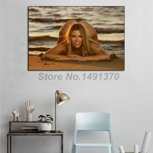 Blonde Girl Sexy Model Sea Beach Photo Decorative Paintings Poster On Canvas Modern Art Decorative Wall Pictures Home Decoration