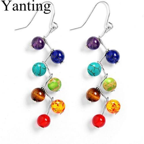 Yanting beads earrings for women brincos beads 6mm stone tiger eye onyx drop earrings vintage earring 0329