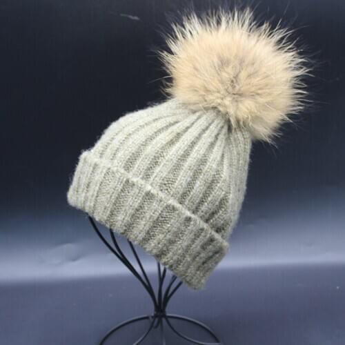 New lady blinger cashmere real raccoon fur pom pom beanies multi colors cashmere raccoon fur pom pom hat unisex warm winter hat