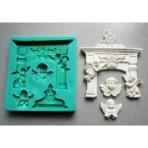 Silicone Molds Fondant Mold Christmas Fireplace Moulds Silicone Rubber with Angels Sugarcraft for Cake Decorations PRZY 001