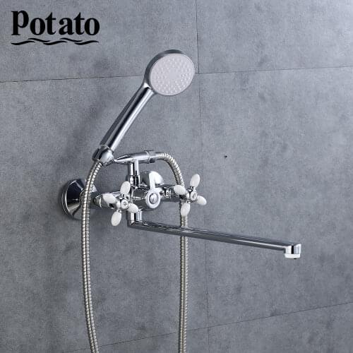 Potato Bathroom Shower Faucet 5 Colors Bright Mordern Long Nose Hot And Cold Water Mix With Shower Head Shower Set p2771