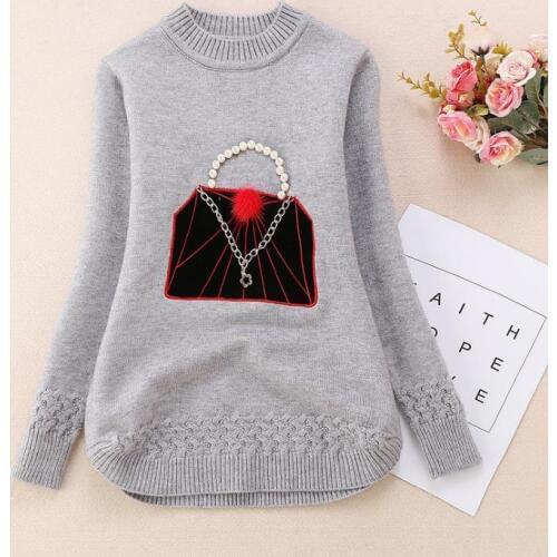 Girls sweater, childrens wool knitwear round collar cashmere sweater