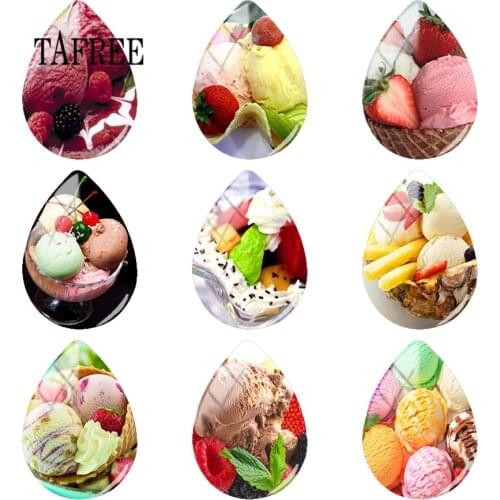 TAFREE Ice Cream Pattern Art Jewelry Dessert Glass Cabochon Photo Hand Craft Tear Drop Cabochons For Women s/lot
