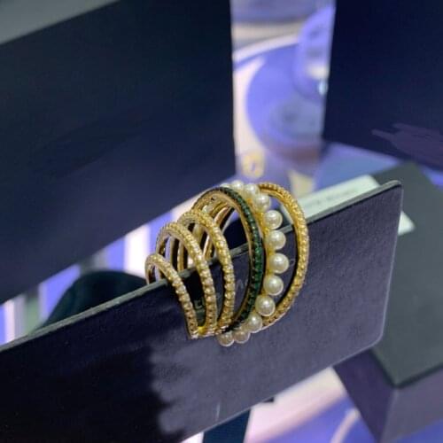 UMGODLY 1PC Copper Multicolor Zirconia Rainbow Multi Hoops Ear Cuff with Pearls Circles Clip Earring Fashion Women Jewelry