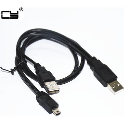 USB2.0 USB 2.0 double A Type 2A Male to Mini 5 Pin Male Y Cable 0.7m 70cm 2ft For 2.5" Mobile Hard Disk Drive HDD