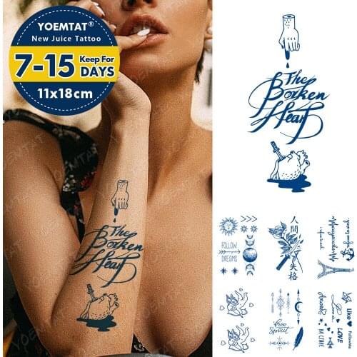 Juice Ink Lasting Waterproof Temporary Tattoo Sticker Knife Blood English Letter Earth Flower Flash Tattoos Body Art Fake Tatto