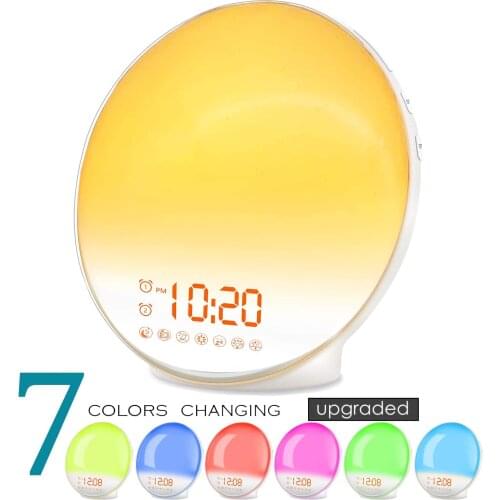 Wake Up Light Sunrise Alarm Clock for Kids, Bedroom, with Sunrise Simulation, FM Radio, 7 Colors, Ideal for Gift