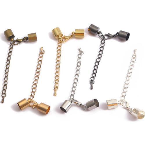 3-8mm High Quality Lobster Clasps Hooks Extending chain Leather Cord Crimps End Tip Caps Connectors For Jewelry Making Findings