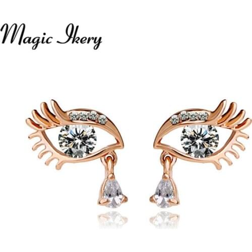 Magic Ikery Rose Gold Color Top AAA CZ Zircon Crystal Fashion Jewelry Big Eyes Tears Stud Earrings for Women MKE869