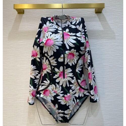 2021 women Summer holiday Beach Floral printed Bodysuits Sexy long sleeve Skinny push up zipper Rompers swimsuit y411