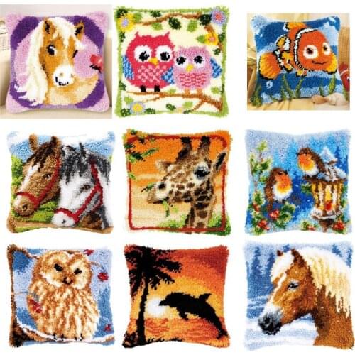 Animal Owl Carpet Embroidery Pillow Knoop Pakket Needlework Set Latch Hook Cushion Button Package Decor