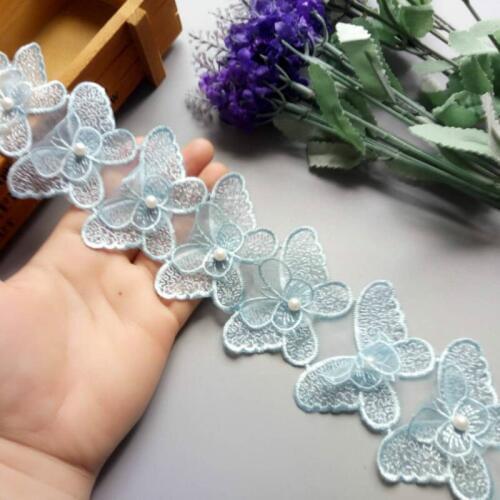 10x Blue 7cm Butterfly Pearl Embroidered Lace Trim Ribbon Fabric Handmade DIY Sewing Craft For Costume Shoes Decoration New