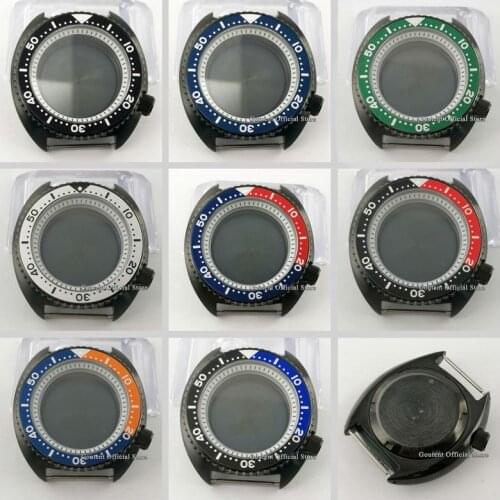 45mm Black PVD Watch Case Fit NH35 NH36 Movement White Chapter Ring Sapphire Glass Alloy Bezel Insert Watch Parts