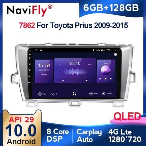 8Core 6G+128G 1280*720QLED Carplay Android 10.0 For Toyota Prius 2009-2015 Car Auto Radio Video Audio Multimedia DSP BT WIFI SWC