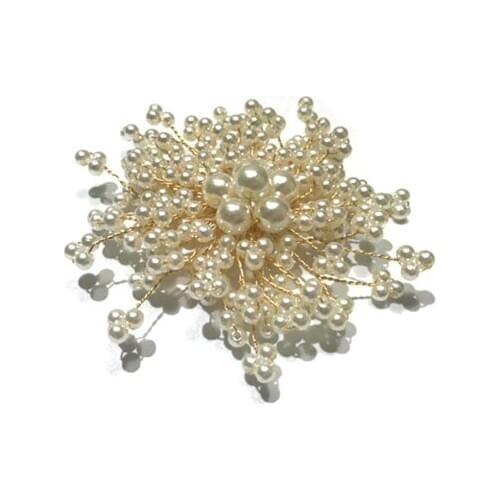 Sell by Piece Handcrafted Faux Pearl Floral Applique #APP2020006