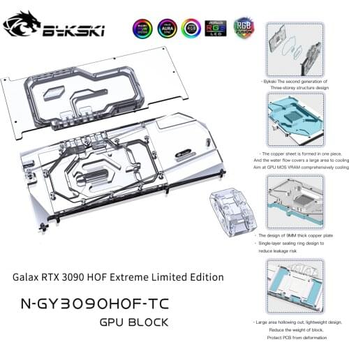 Bykski GPU Water Cooling Block Active Waterway Backplane Cooler for Galax RTX 3090 HOF Extreme Limited Edition N-GY3090HOF-TC