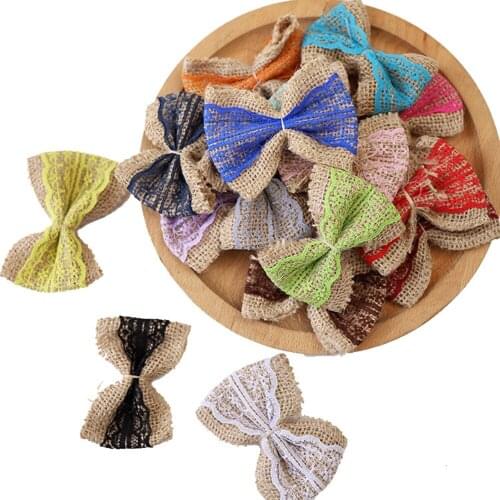 Colored Linen bow Lace Tie-bow jute bow-knot Burlap rosette1pcs DIY Decoration Wedding Festival Clothing Shoes Accessories