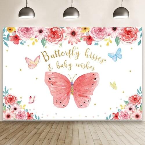 Flower with Pink Butterfly Background for Portrait Photography Kids Birthday Party Photozone Backdrops Photocall Photo Studio