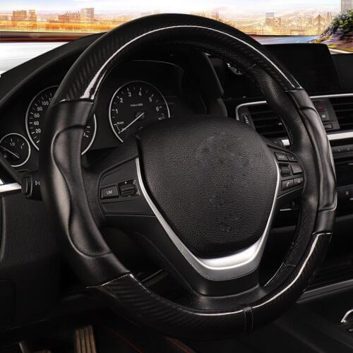 D Round Type Car Steering Wheel Cover For 37 - 38 CM 14.5"-15" M Size Carbon Fiber Leather Auto Braid On Steering-Wheel