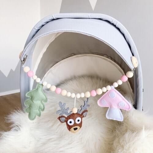 Wooden Baby Teether Silicone Pacifier Clip Educational Toy Baby Carriage Bell Decoration