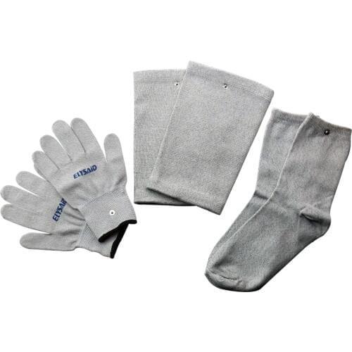 Conductive Silver Fiber TENS/EMS Electrode Therapy Gloves+Socks+Knee Pads 3Pairs/Set Electrotherapy Unit For Phycical Therapy