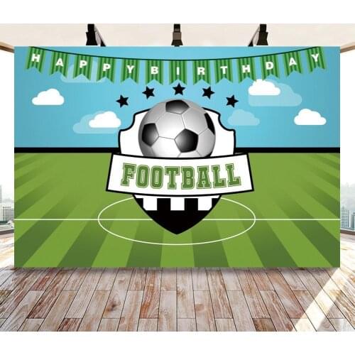 Football Soccer Field Blue Sky White Cloud Boy Photography Backdrops Happy Birthday Kids Cake Dessert Table Decor Backgrounds