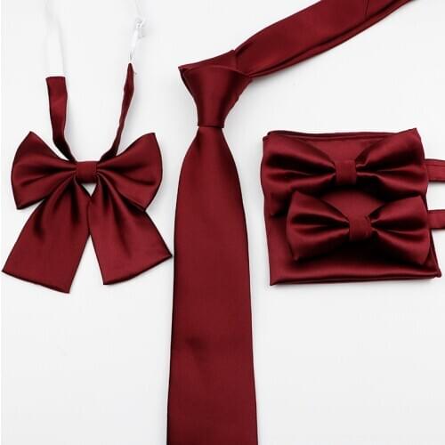 Glossy Polyester Satin Solid 6cm Tie Set Men Red Green Pink Wedding Bowtie Handkerchief Skinny Party Gift Cravat Shirt Accessory