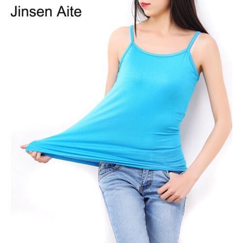 Jinsen Aite L-6XL Plus Size Women Tops Camisole Leisure Tanks Fashion Classic T-Shirt Solid Elasticity Cotton Modal Camis JS370