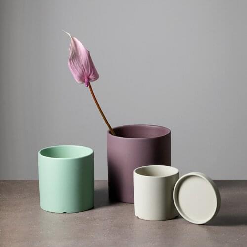 8cm Nordic Morandi Colorful Ceramic Flowerpot Set Succulent Planter Green Plant Cylindrical Shape Flower Pot With Drain Hole