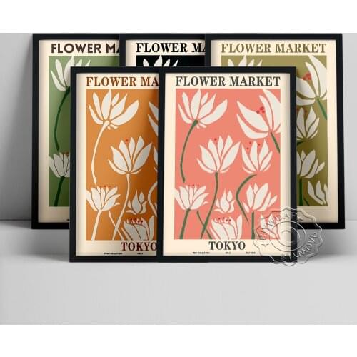 Tokyo Flower Market Collection Exhibition Museum Poster, Abstract Art Flora Pattern Print Canvas Painting, Minimalist Home Decor