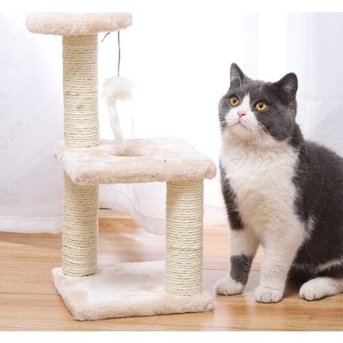 Pet Cat Tree Three layers Climbing Frame with Toy Cat Scratching Wood Posts Cat Scratch Board Jumping Training Furniture Sisal
