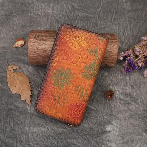 2021 MODITIN Genuine Leather Wallet Vintage Style Designer Purse High Quality Women Men Long Purse Card Holder Pretty Pattern