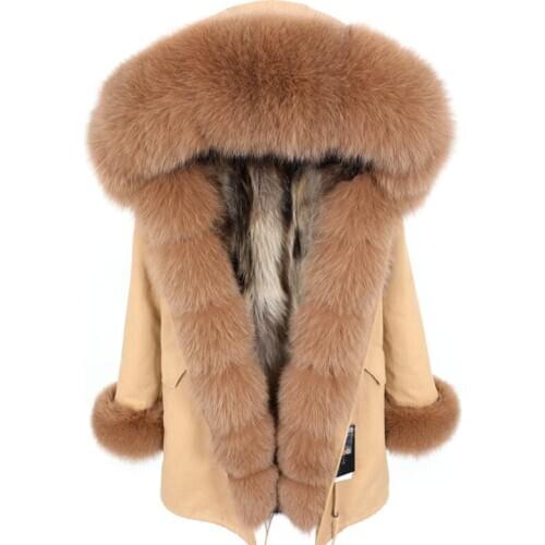 MAOMAOKONG2020 new Real raccoon fur lining female coat Real fox fur collar winter womens jacket Long park