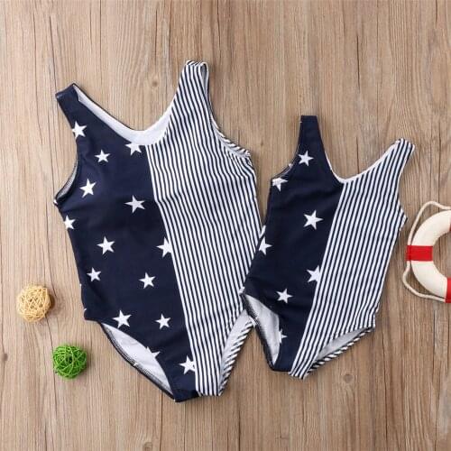 Cute 2019 NEW Mom Daughter Women Baby Kid Girl Striped Star Swimwear Family Matching Swimsuit Bikini Beach wear NEW