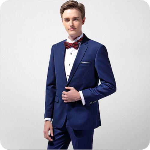 Custom Made Blue Men Suits Groom Wedding Tuxedo Notched Lapel Best Man Blazer 2Piece Coat Pants Costume Homme Terno Masculino