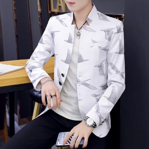 HOO 2021 men blazer collar printing Youth fashion cultivate ones morality Take a blazer