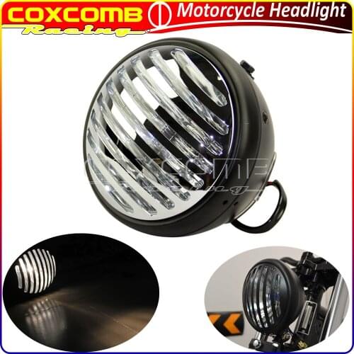 Retro High/Low Beam Grill Cover Headlamp Motorcycle Bullet 6.5" Front Headlight For Harley Sportster Dyna Custom Cafe Racer