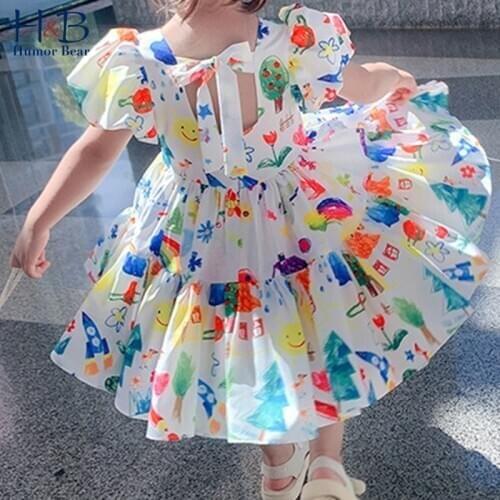 Humor Bear 2020 New Summer Girls Dress Cartoon Puff Sleeve Short Sleeves Princess Party Dress Baby Kids Children Clothing
