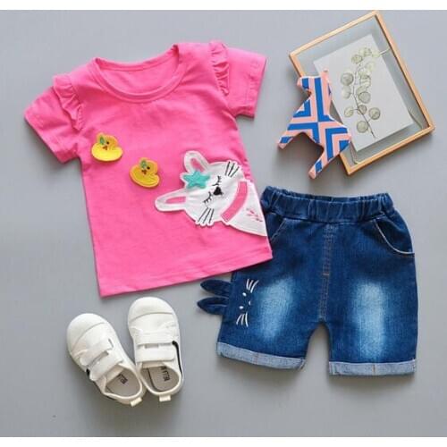 BibiCola New Summer Children Clothing Girl Small Cute Cat Shorts Suit Baby Girls Clothing Set kids Girl Clothes Children Clothes